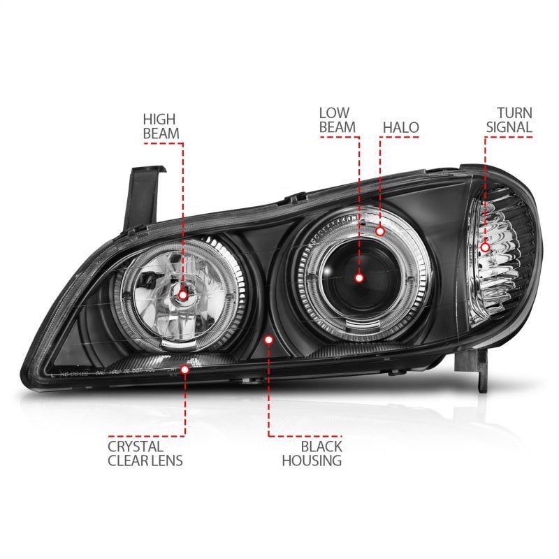 ANZO 2000-2004 Infiniti I30 Projector Headlights w/ Halo Black-Headlights-ANZO-ANZ121077-SMINKpower Performance Parts