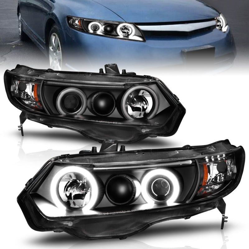 ANZO 2006-2011 Honda Civic Projector Headlights w/ Halo Black (CCFL)-Headlights-ANZO-ANZ121062-SMINKpower Performance Parts