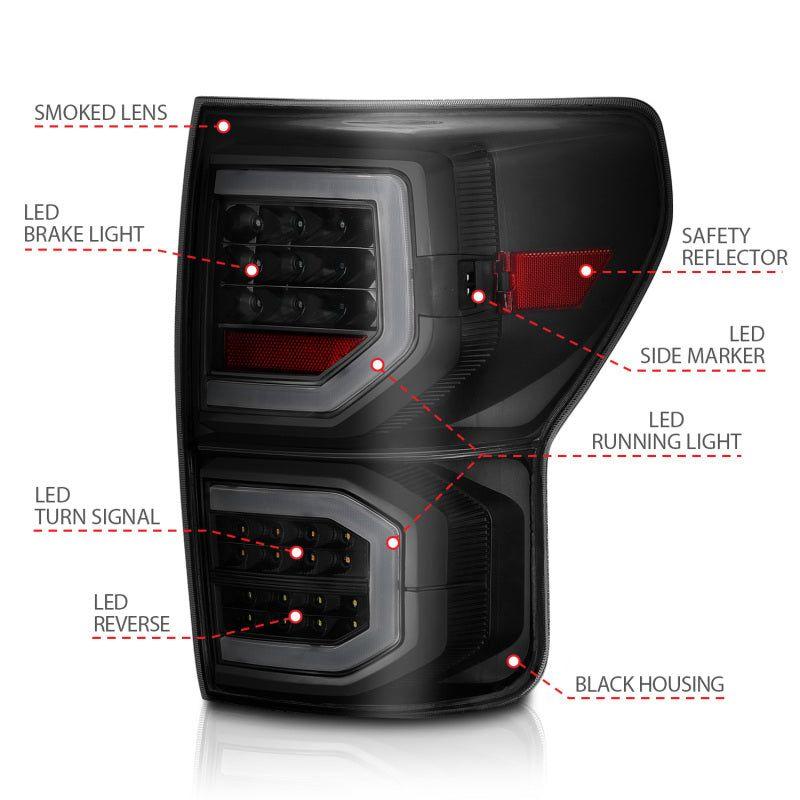 ANZO 2007-2013 Toyota Tundra LED Taillights Plank Style Black w/Smoke Lens-Tail Lights-ANZO-ANZ311337-SMINKpower Performance Parts