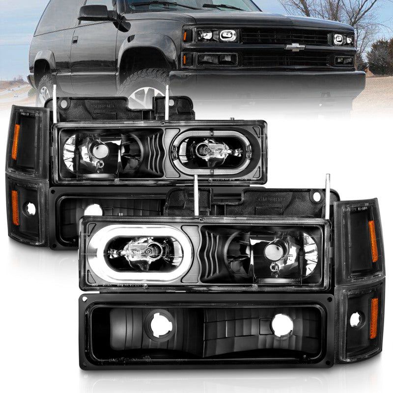 ANZO 88-98 Chevrolet C1500 Crystal Headlights Black Housing w/ Signal and Side Marker Lights-Headlights-ANZO-ANZ111507-SMINKpower Performance Parts