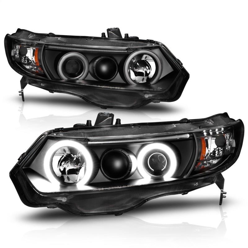 ANZO 2006-2011 Honda Civic Projector Headlights w/ Halo Black (CCFL)-Headlights-ANZO-ANZ121062-SMINKpower Performance Parts