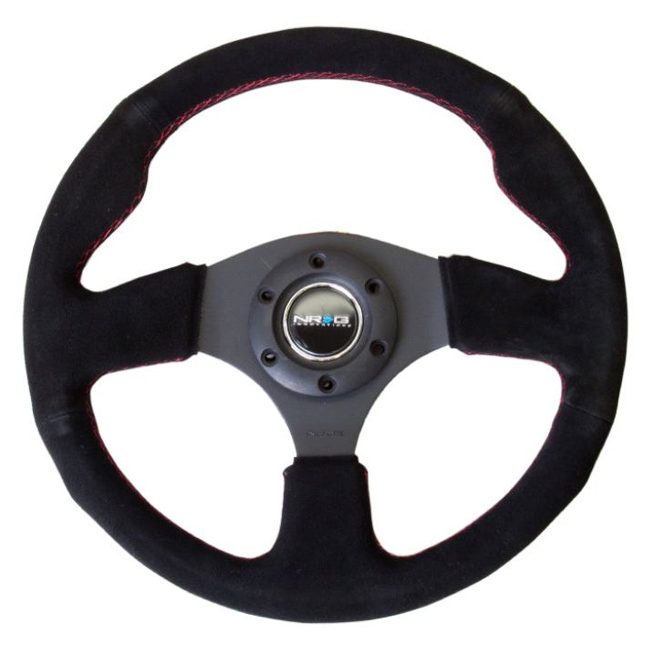 NRG Reinforced Steering Wheel (320mm) Suede w/Red Stitch-Steering Wheels-NRG-NRGRST-012S-RS-SMINKpower Performance Parts