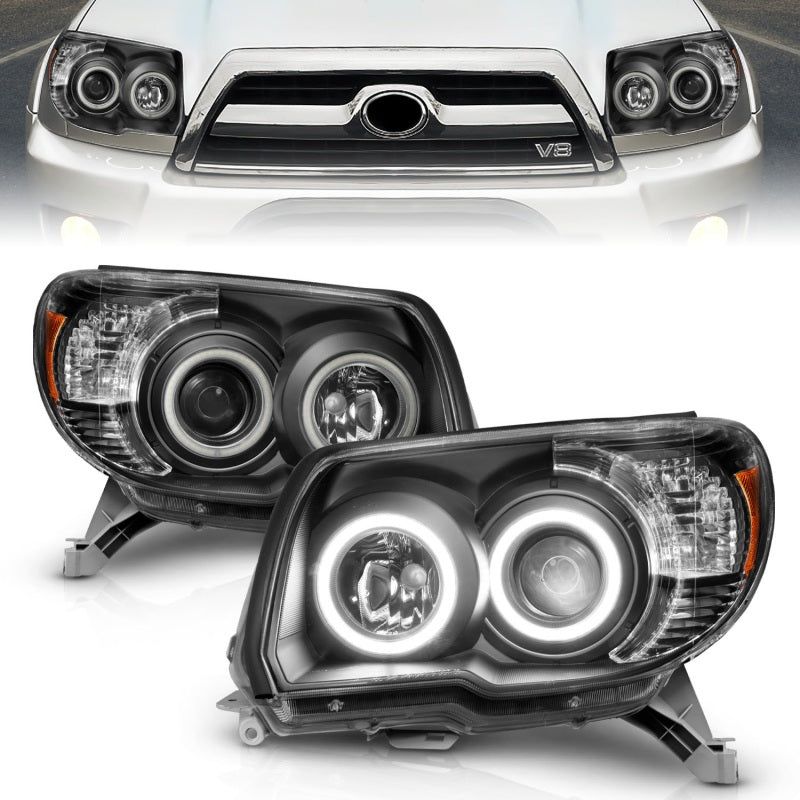 ANZO 2006-2009 Toyota 4Runner Projector Headlights w/ Halo Black-Headlights-ANZO-ANZ111320-SMINKpower Performance Parts