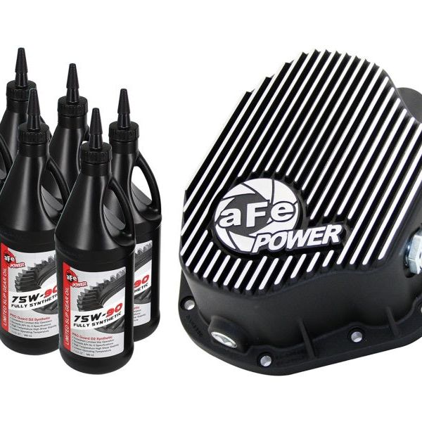 aFe Power Cover Diff Rear Machined w/ 75W-90 Gear Oil Ford Diesel Trucks 86-11 V8-6.4/6.7L (td)-Diff Covers-aFe-AFE46-70032-WL-SMINKpower Performance Parts