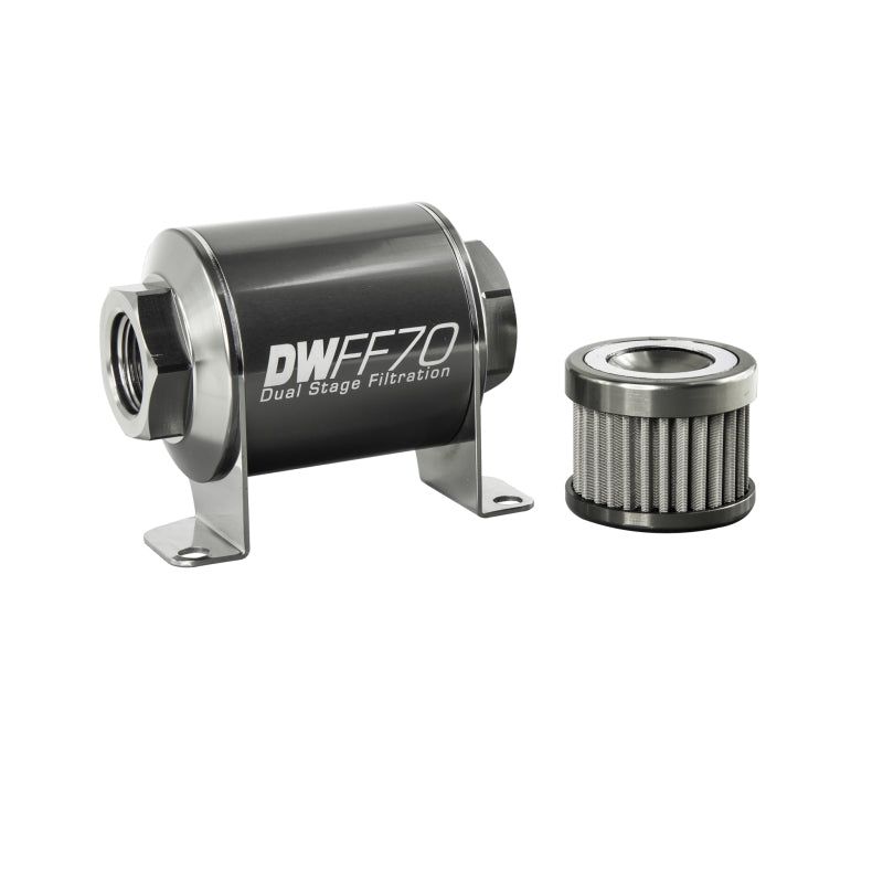 DeatschWerks Stainless Steel 8AN 100 Micron Universal Inline Fuel Filter Housing Kit (70mm)-Fuel Filters-DeatschWerks-DWK8-03-070-100K-SMINKpower Performance Parts