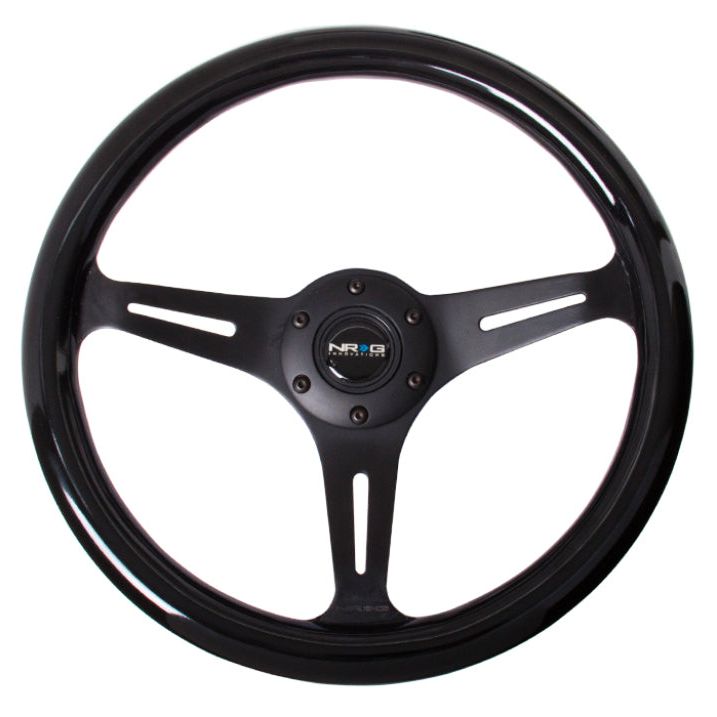 NRG Classic Wood Grain Steering Wheel (350mm) Black Paint Grip w/Black 3-Spoke Center - nrg-classic-wood-grain-steering-wheel-350mm-black-paint-grip-w-black-3-spoke-center