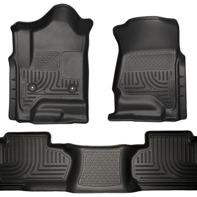 Husky Liners 14 Chevrolet Silverado/GMC Sierra Dbl Cab WeatherBeater Black Front&2nd Seat Floor Line-Floor Mats - Rubber-Husky Liners-HSL98241-SMINKpower Performance Parts