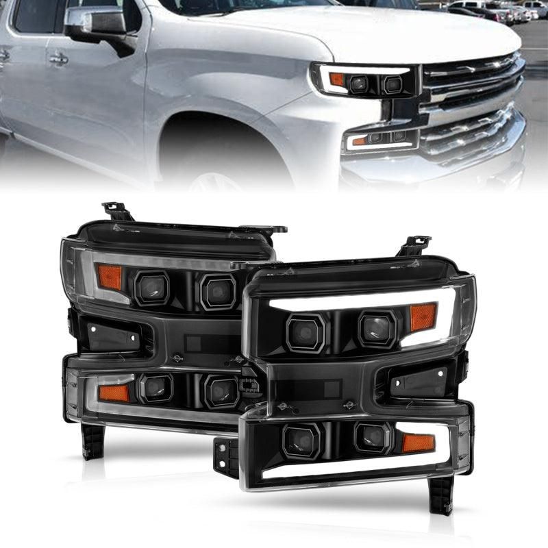 ANZO 19-22 Chevrolet Silverado 1500 LED Proj HL w/Lgt Bar SwBk Seq. Blk w/In. Light - Passenger Side - SMINKpower Performance Parts ANZ111566-R ANZO