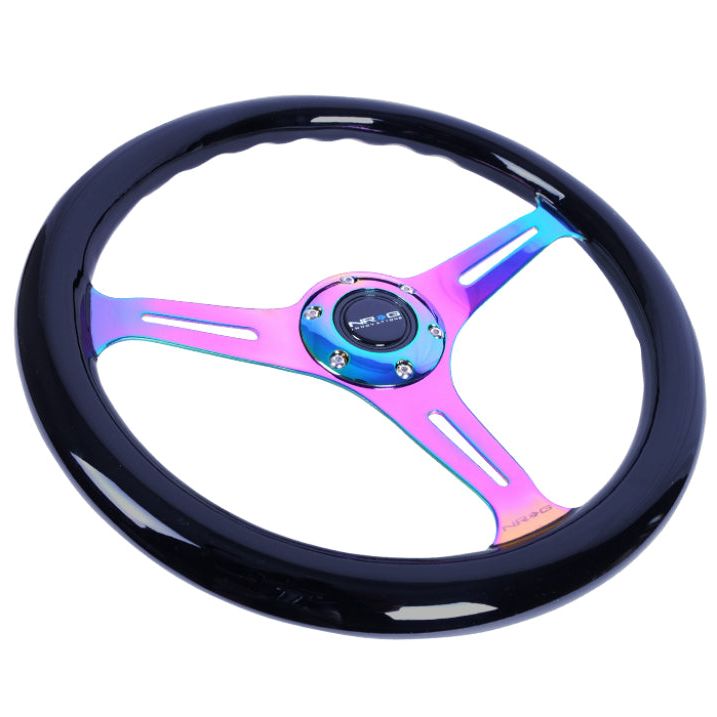NRG Classic Wood Grain Steering Wheel (350mm) Black Paint Grip w/Neochrome 3-Spoke Center-Steering Wheels-NRG-NRGST-015MC-BK-SMINKpower Performance Parts