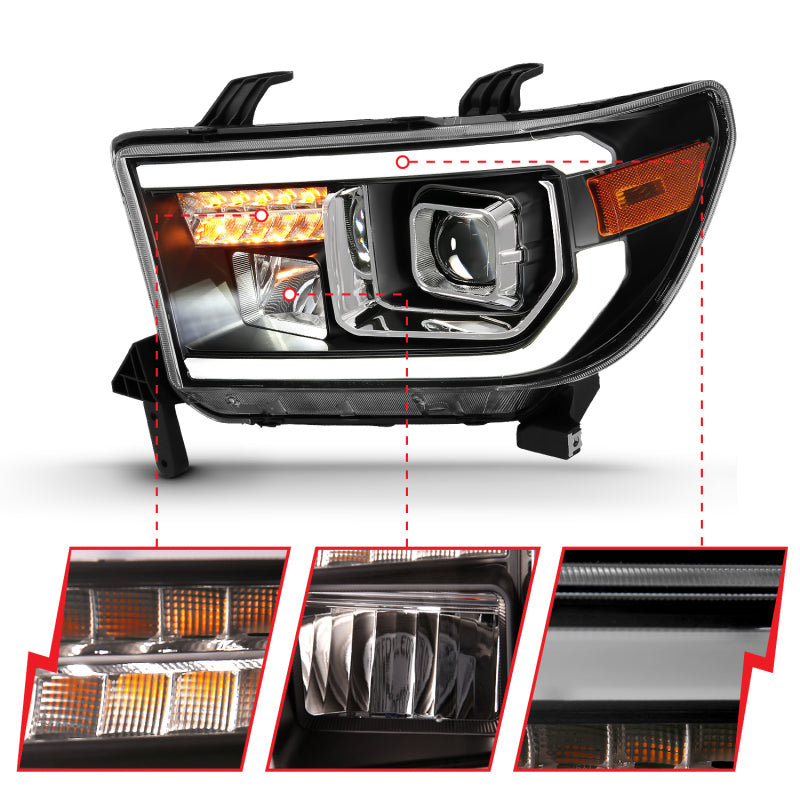 ANZO 2007-2014 Toyota Tundra Projector Light Bar H.L Black Amber(Led High Beam) (Halogen Version)-Headlights-ANZO-ANZ111447-SMINKpower Performance Parts