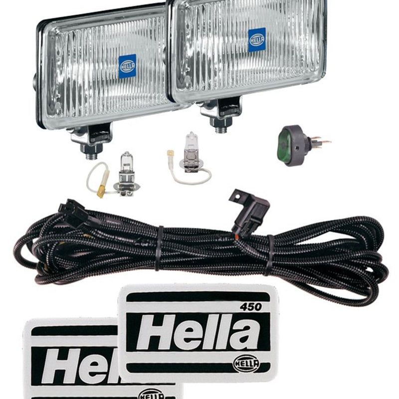 Hella 450 H3 12V SAE/ECE Fog Lamp Kit Clear - Rectangle (Includes 2 Lamps) - SMINKpower Performance Parts HELLA005860601 Hella