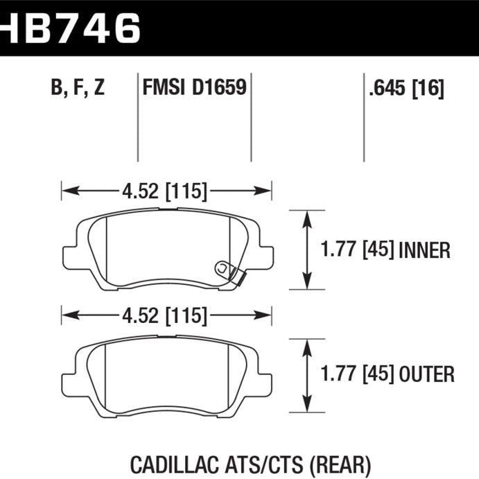 Hawk Cadillac 13-16 ATS / 14-15 CTS HPS 5.0 Rear Brake Pads - SMINKpower Performance Parts HAWKHB746B.645 Hawk Performance