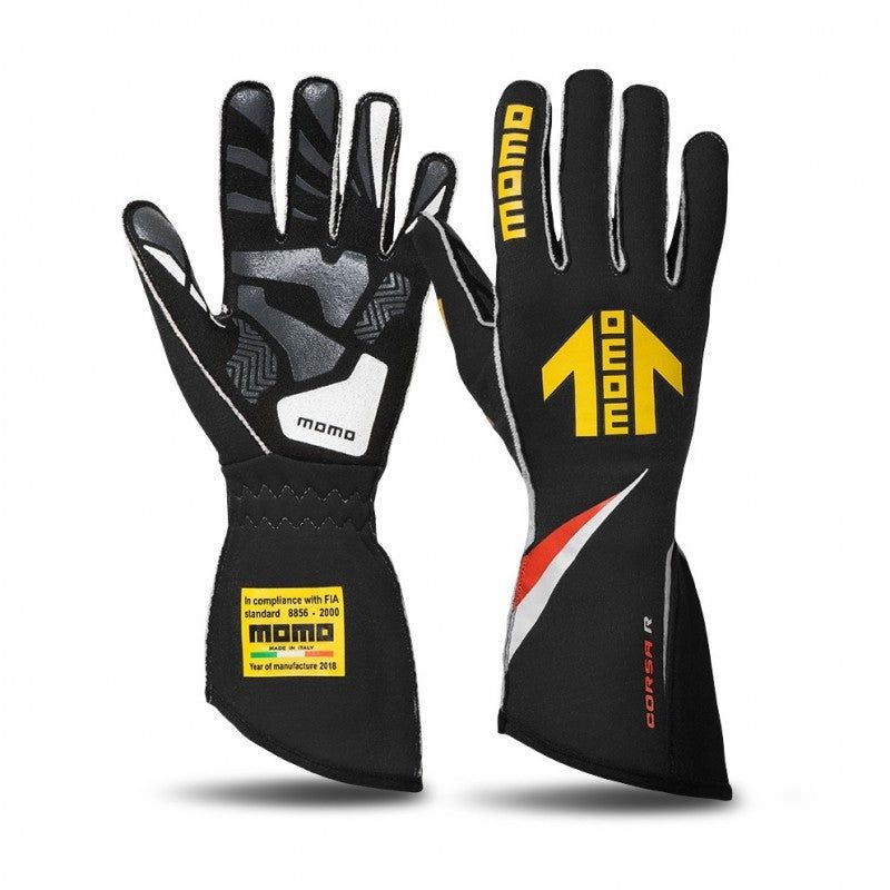 Momo Corsa R Gloves Size 11 (FIA 8856-2000)-Black-Gloves-MOMO-MOMGUCORSABLK11-SMINKpower Performance Parts
