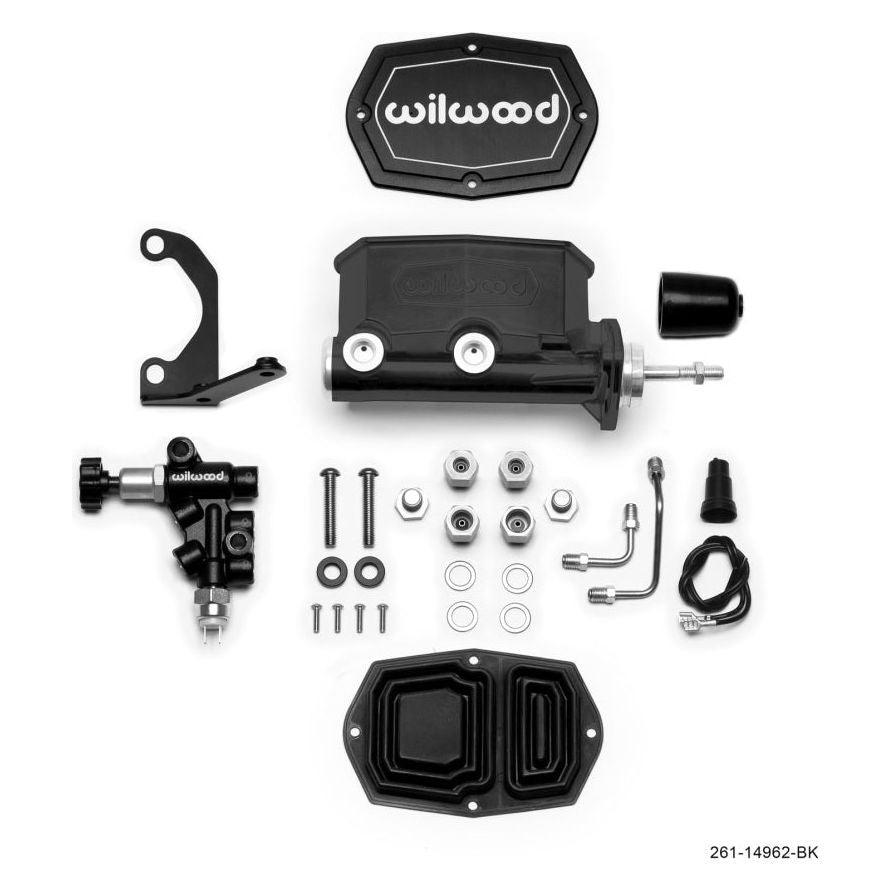 Wilwood Compact Tandem M/C - 15/16in Bore - w/Bracket and Valve (Pushrod) - Black - SMINKpower Performance Parts WIL261-14962-BK Wilwood