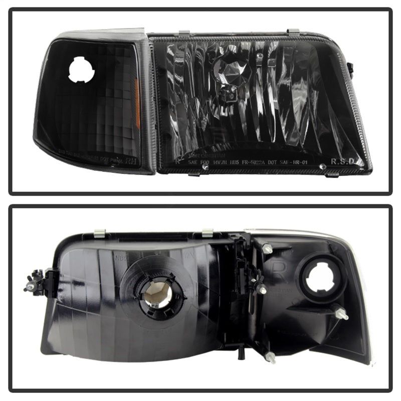 Xtune Ford Ranger 93-97 Crystal Headlights w/ Corner Lights 4pcs Sets Black HD-JH-FR93-SET-BK-Headlights-SPYDER-SPY9029363-SMINKpower Performance Parts