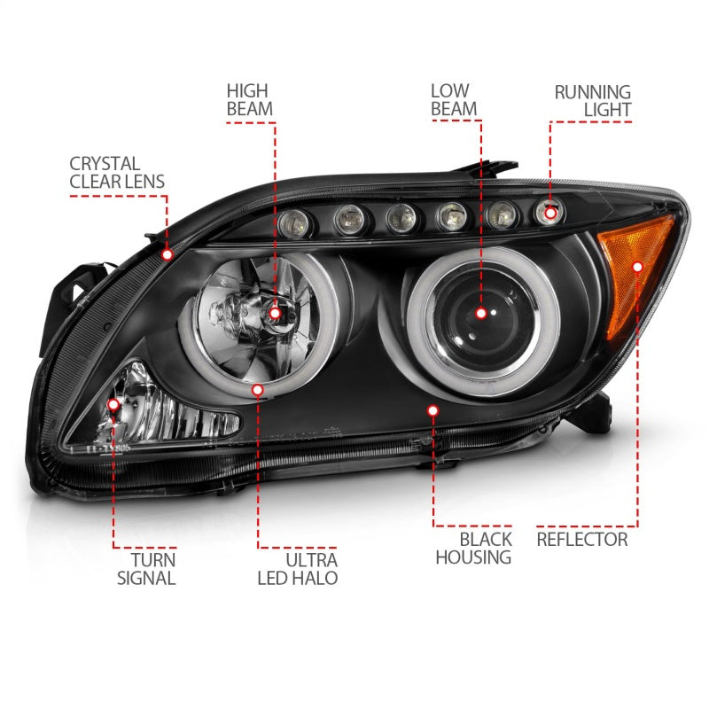 ANZO 2005-2010 Scion Tc Projector Headlights w/ Halo Black (CCFL)-Headlights-ANZO-ANZ121119-SMINKpower Performance Parts