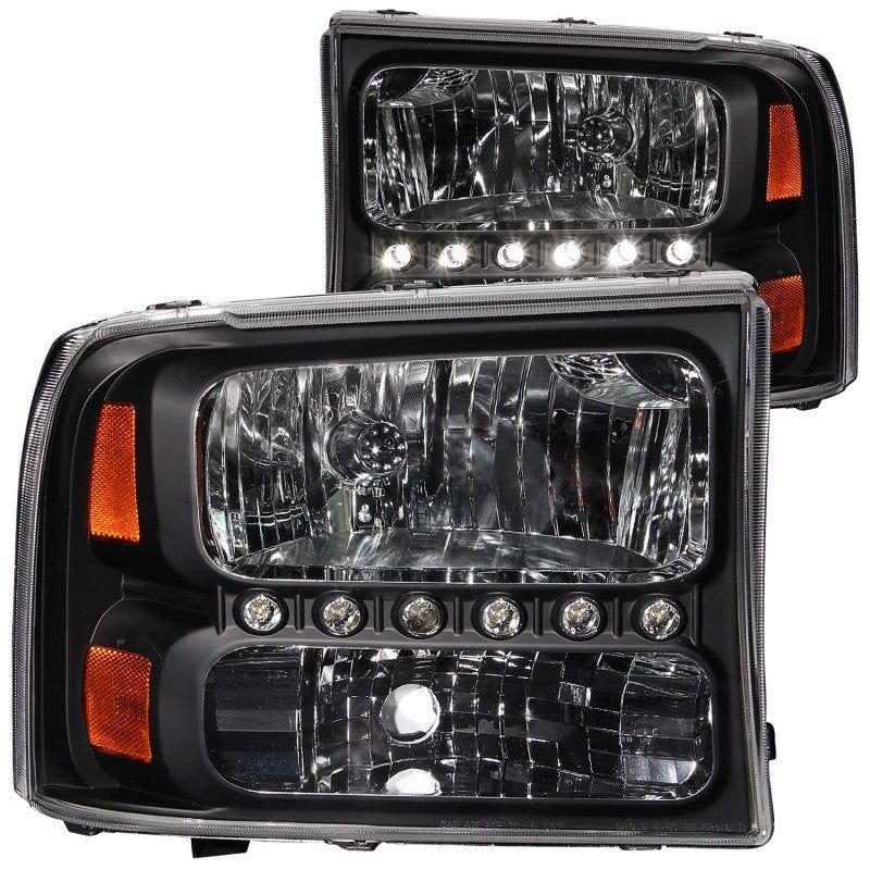 ANZO 2000-2004 Ford Excursion Crystal Headlights Black w/ LED 1pc-Headlights-ANZO-ANZ111106-SMINKpower Performance Parts