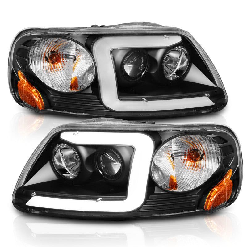 ANZO 1997-2003 Ford F-150 Projector Headlights w/ Light Bar Black Housing - SMINKpower Performance Parts ANZ111503 ANZO