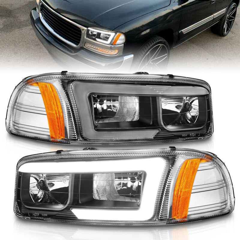 Anzo 99-17 GMC Sierra/Denali Headlights Black Amber (w/C Light Bars)-Headlights-ANZO-ANZ111522-SMINKpower Performance Parts