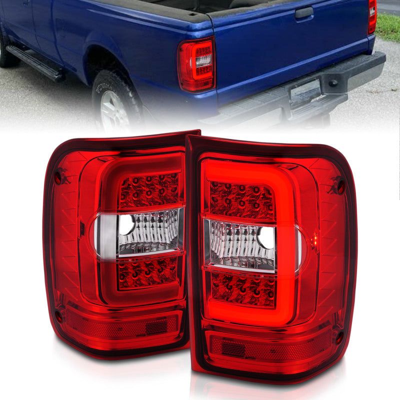 ANZO 2001-2011 Ford Ranger LED Tail Lights w/ Light Bar Chrome Housing Red/Clear Lens - SMINKpower Performance Parts ANZ311393 ANZO