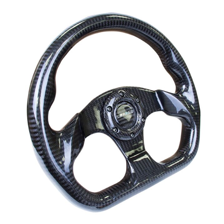 NRG Carbon Fiber Steering Wheel (320mm) Flat Bottom w/Shiny Black Carbon - SMINKpower Performance Parts NRGST-009CF/BK NRG