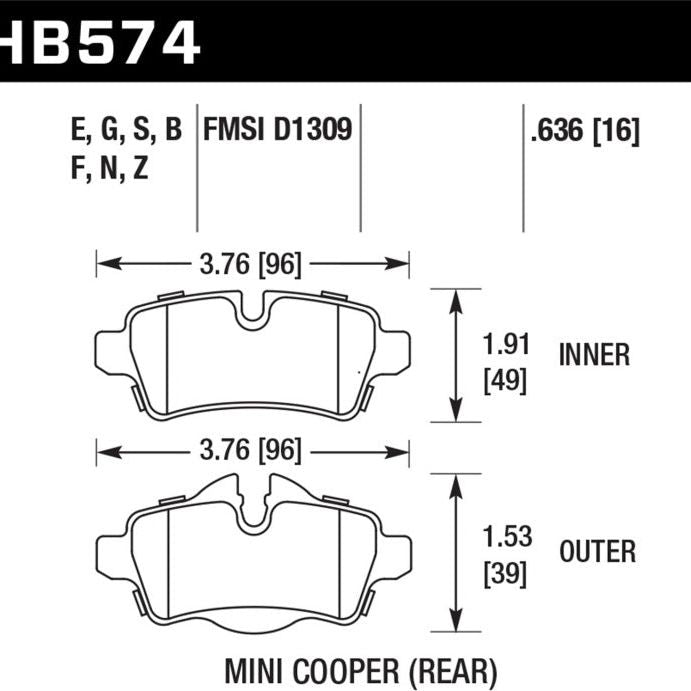 Hawk 07+ Mini Cooper HPS 5.0 Rear Brake Pads - SMINKpower Performance Parts HAWKHB574B.636 Hawk Performance