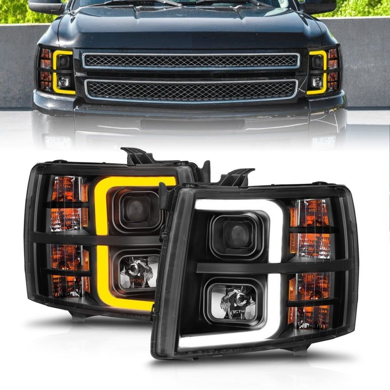 ANZO 2007-2013 Chevrolet Silverado 1500 Projector w/ Light Bar Black Housing w/ Sequential-Headlights-ANZO-ANZ111545-SMINKpower Performance Parts