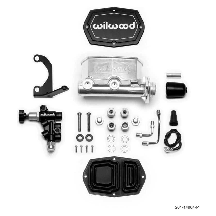 Wilwood Compact Tandem M/C - 1.12in Bore - w/Bracket and Valve - Ball Burnished - SMINKpower Performance Parts WIL261-14964-P Wilwood