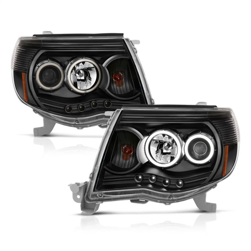 ANZO 2005-2011 Toyota Tacoma Projector Headlights w/ Halo Black-Headlights-ANZO-ANZ121282-SMINKpower Performance Parts