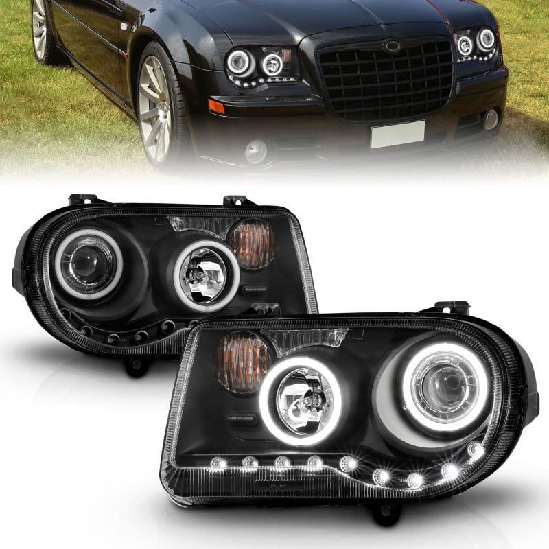 ANZO 2005-2010 Chrysler 300C Projector Headlights w/ Halo Black (CCFL) G2-Headlights-ANZO-ANZ121251-SMINKpower Performance Parts