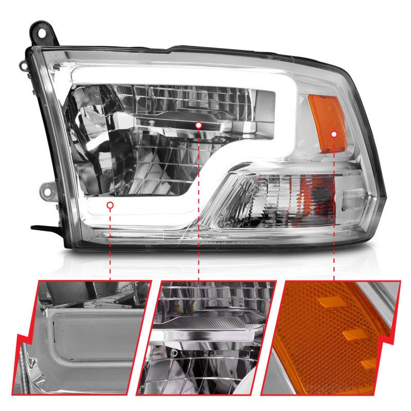 ANZO 2009-2020 Dodge Ram 1500 Full LED Square Projector Headlights w/ Chrome Housing Chrome Amber-Headlights-ANZO-ANZ111540-SMINKpower Performance Parts