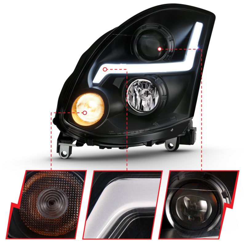 ANZO 2003-2007 Infiniti G35 Projector Headlight Plank Style Black (HID Compatible, No HID Kit )-Headlights-ANZO-ANZ121557-SMINKpower Performance Parts