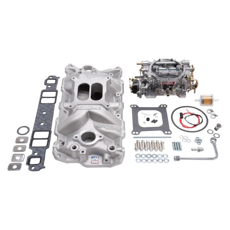 Edelbrock Manifold And Carb Kit Performer Eps Small Block Chevrolet 1957-1986 Natural Finish - SMINKpower Performance Parts EDE2021 Edelbrock