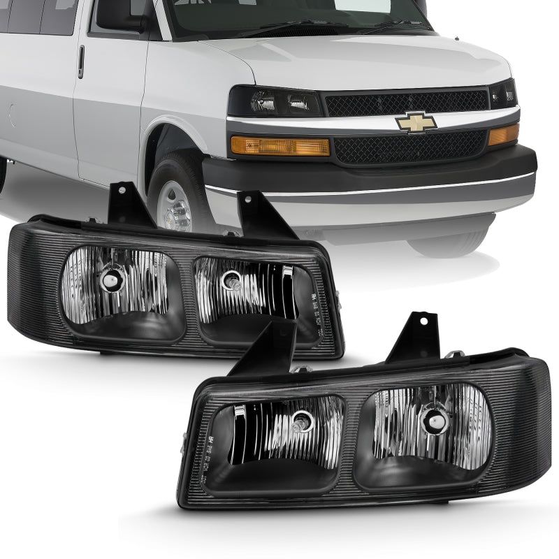 ANZO 2003-2017 Chevy Express Crystal Headlight Black-Headlights-ANZO-ANZ111474-SMINKpower Performance Parts