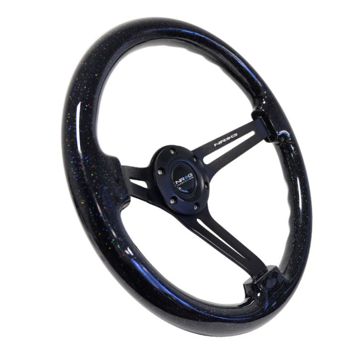 NRG Reinforced Steering Wheel (350mm / 3in. Deep) Black Multi Color Flake Wood w/ Black Matte Center - SMINKpower Performance Parts NRGRST-018BSB-BK NRG