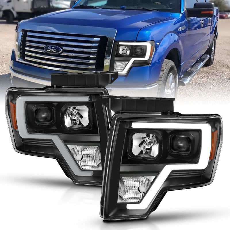 ANZO 2009-2014 Ford F-150 Projector Light Bar H.L Black Amber-Headlights-ANZO-ANZ111443-SMINKpower Performance Parts