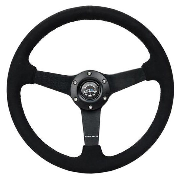 NRG Sport Steering Wheel (350mm/ 1.5in. Deep) Matte Black Spoke/ Black Alcantara w/ Black Stitching-Steering Wheels-NRG-NRGRST-037MB-SA-SMINKpower Performance Parts