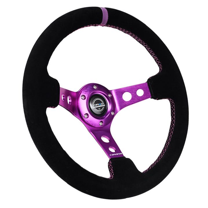 NRG Reinforced Steering Wheel (350mm / 3in. Deep) Black Suede w/Purple Center & Purple Stitching-Steering Wheels-NRG-NRGRST-006S-PP-SMINKpower Performance Parts