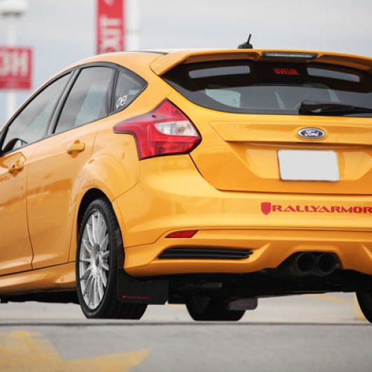 Rally Armor 12-19 Ford Focus ST / 16-19 RS Black UR Mud Flap w/ Tangerine Scream Logo-Mud Flaps-Rally Armor-RALMF27-UR-BLK/TS-SMINKpower Performance Parts