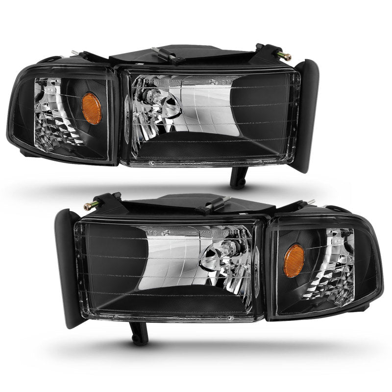 ANZO 1994-2001 Dodge Ram Crystal Headlights Black-Headlights-ANZO-ANZ111067-SMINKpower Performance Parts