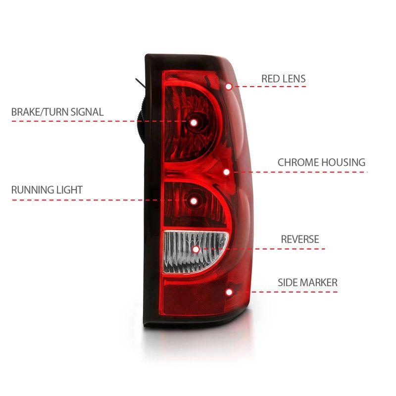 ANZO 2004-2007 Chevy Silverado Taillight Red/Clear Lens w/Black Trim (OE Replacement)-Tail Lights-ANZO-ANZ311302-SMINKpower Performance Parts