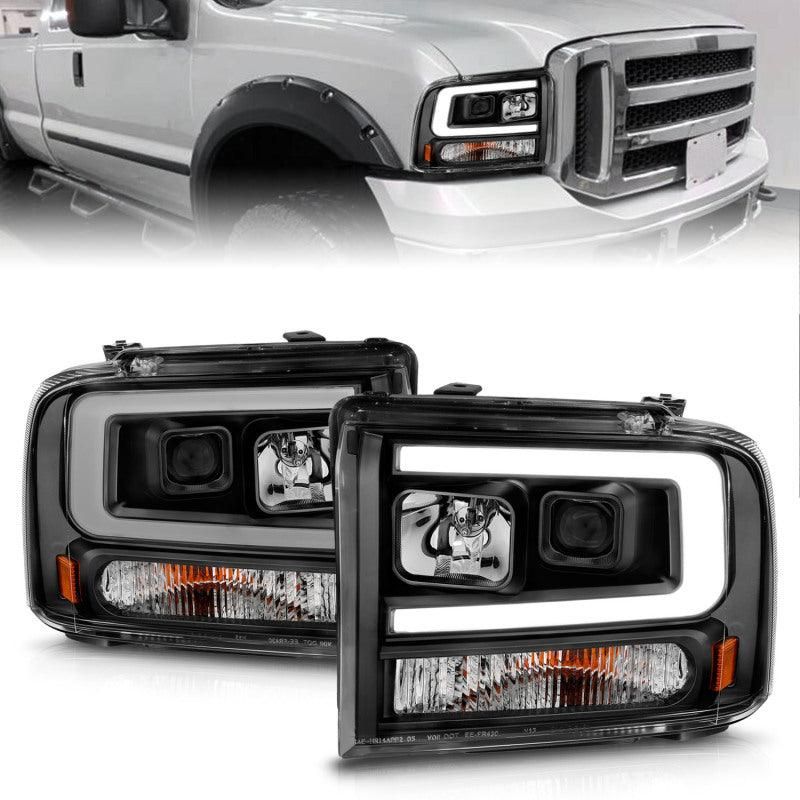ANZO 99-04 Ford F250/F350/F450/Excursion (excl 99) Projector Headlights - w/ Light Bar Black Housing - SMINKpower Performance Parts ANZ111551 ANZO