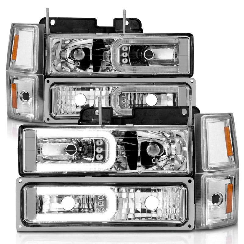 ANZO 88-98 Chevrolet C1500 Crystal Headlights w/Light Bar Chrome Housing w/ Signal Side Markers 8Pcs - SMINKpower Performance Parts ANZ111529 ANZO