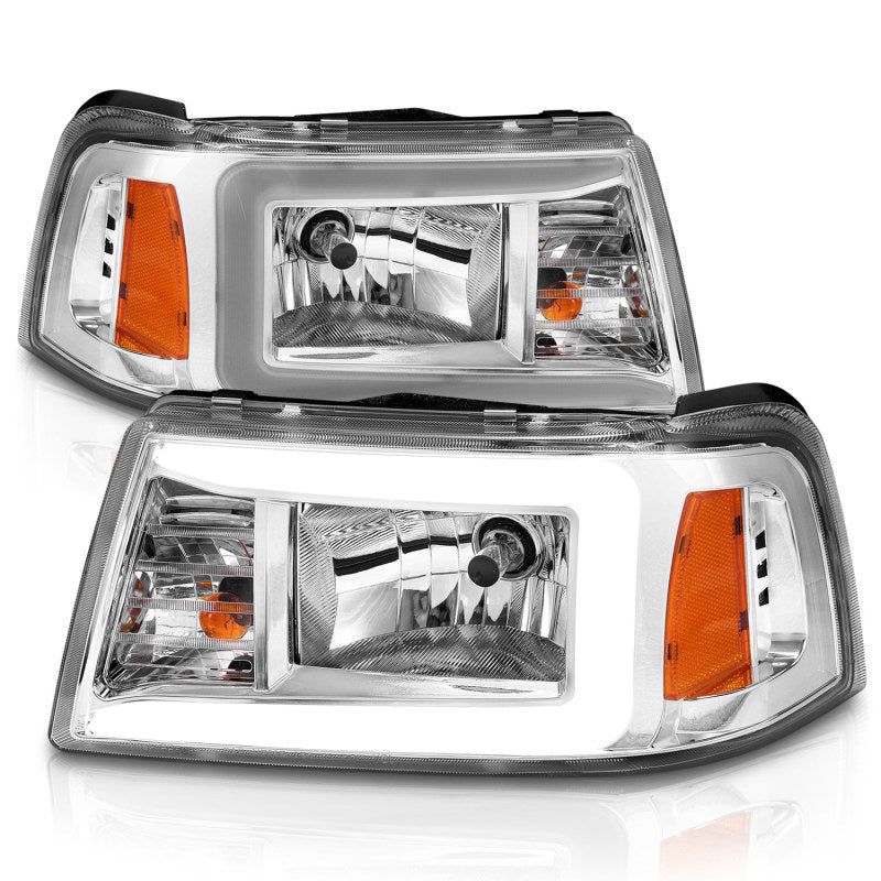 ANZO 2001-2011 Ford Ranger Crystal Headlights w/ Light Bar Chrome Housing-Headlights-ANZO-ANZ111512-SMINKpower Performance Parts