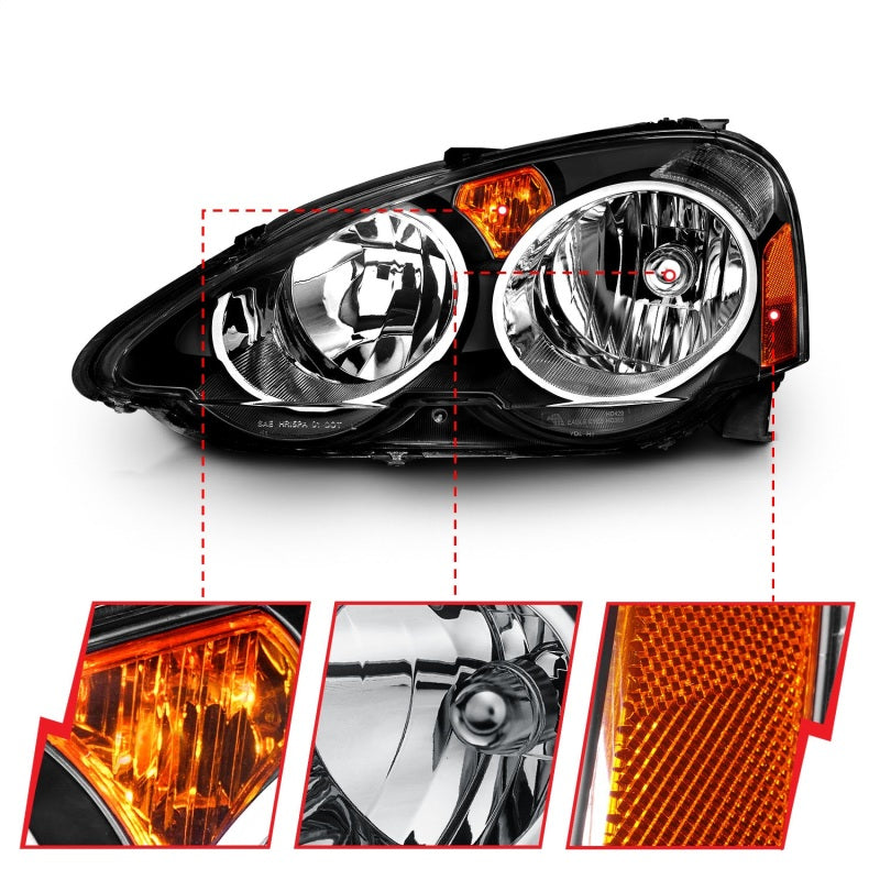 ANZO 2002-2004 Acura Rsx Crystal Headlights Black-Headlights-ANZO-ANZ121209-SMINKpower Performance Parts