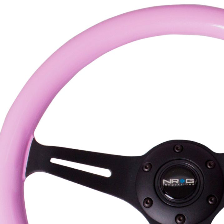 NRG Classic Wood Grain Steering Wheel (350mm) Solid Pink Painted Grip w/Black 3-Spoke Center - SMINKpower Performance Parts NRGST-015BK-PK NRG
