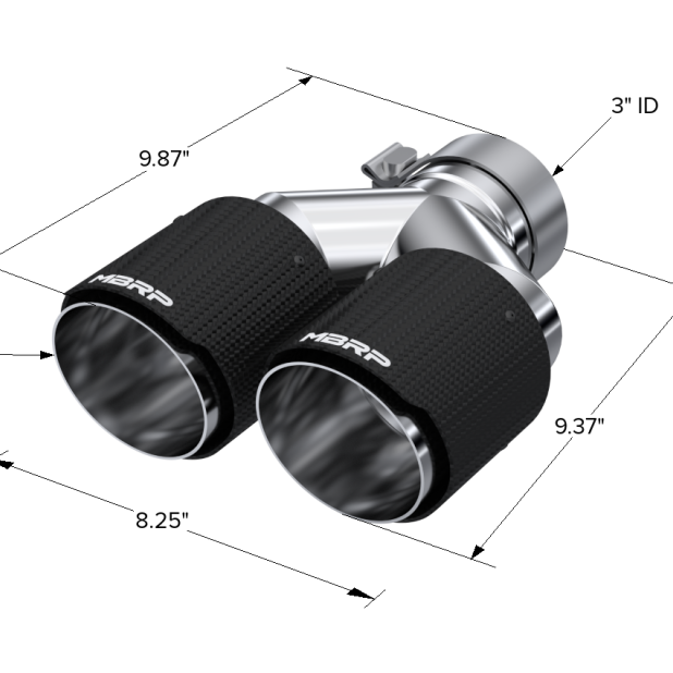 MBRP 3in ID / Dual 4in OD Out Staggered L 9.87in / R 9.37in Dual Wall Carbon Fiber Univ Exhaust Tip-Tips-MBRP-MBRPT5182CF-SMINKpower Performance Parts