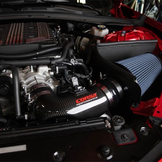 Corsa 17-21 Chevrolet Camaro ZL1 Carbon Fiber Air Intake w/ MaxFlow 5 Oil Filtration - SMINKpower Performance Parts COR44005 CORSA Performance