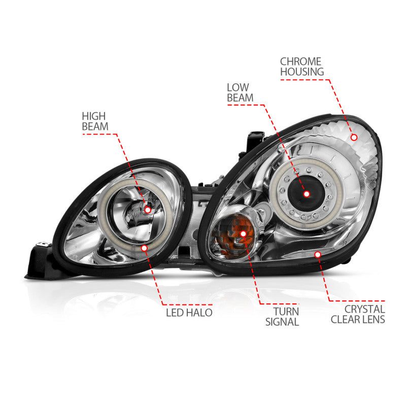 ANZO 1998-2005 Lexus Gs300 Projector Headlights w/ Halo Chrome-Headlights-ANZO-ANZ121143-SMINKpower Performance Parts