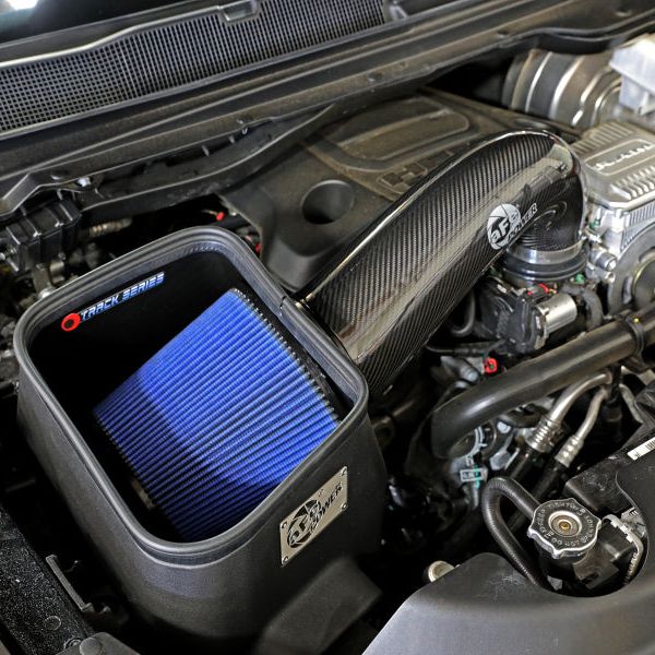 aFe 19-20 Dodge RAM 1500 5.7L Track Series Carbon Fiber Cold Air Intake System w/Pro 5R Filter - SMINKpower Performance Parts AFE57-10011R aFe